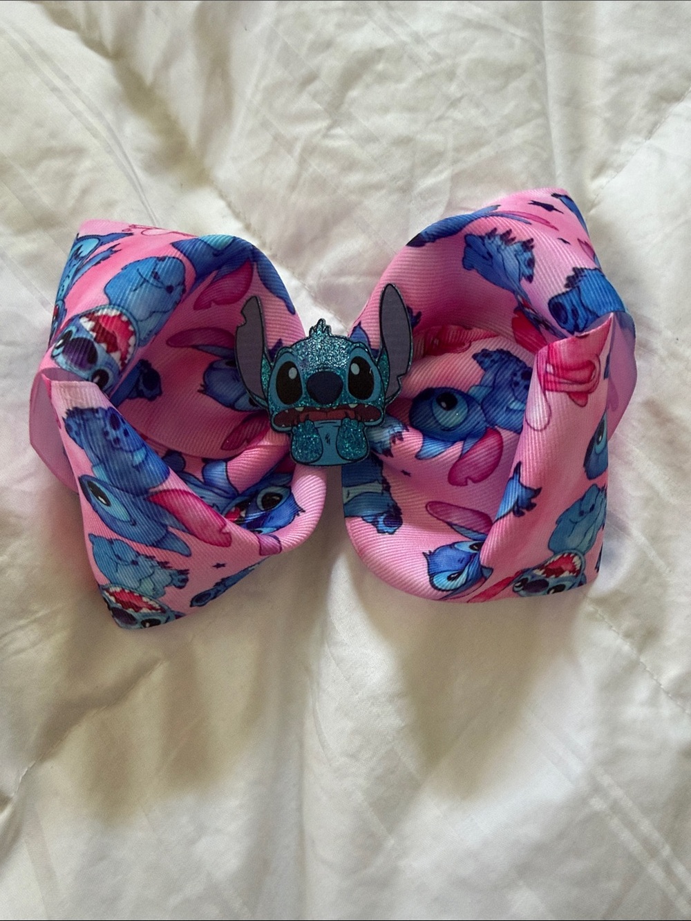 Pink Stitch Character Hair Bow Clip for Kids